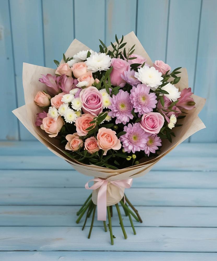 Букет цветов из: Хризантемы, Розы и Альстромерии в Ливнах