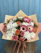 Букет цветов из:  Розы, Герберы и Хризантемы #REPLACE_PRED# Ливнах