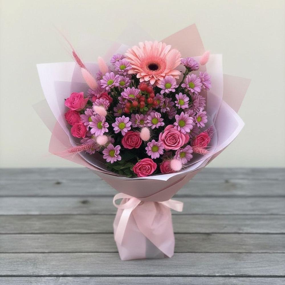 Букет цветов из: Розы, Герберы и Хризантемы в Ливнах