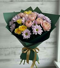 Букет цветов из:  Хризантемы и Розы #REPLACE_PRED# Ливнах